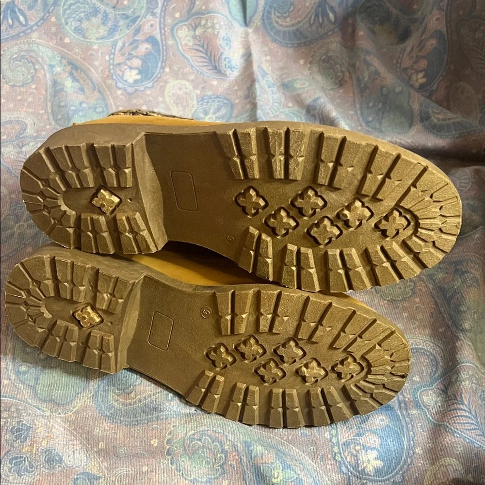 Tan Ankle Boots with Plaid Cuff - Picture 8 of 8